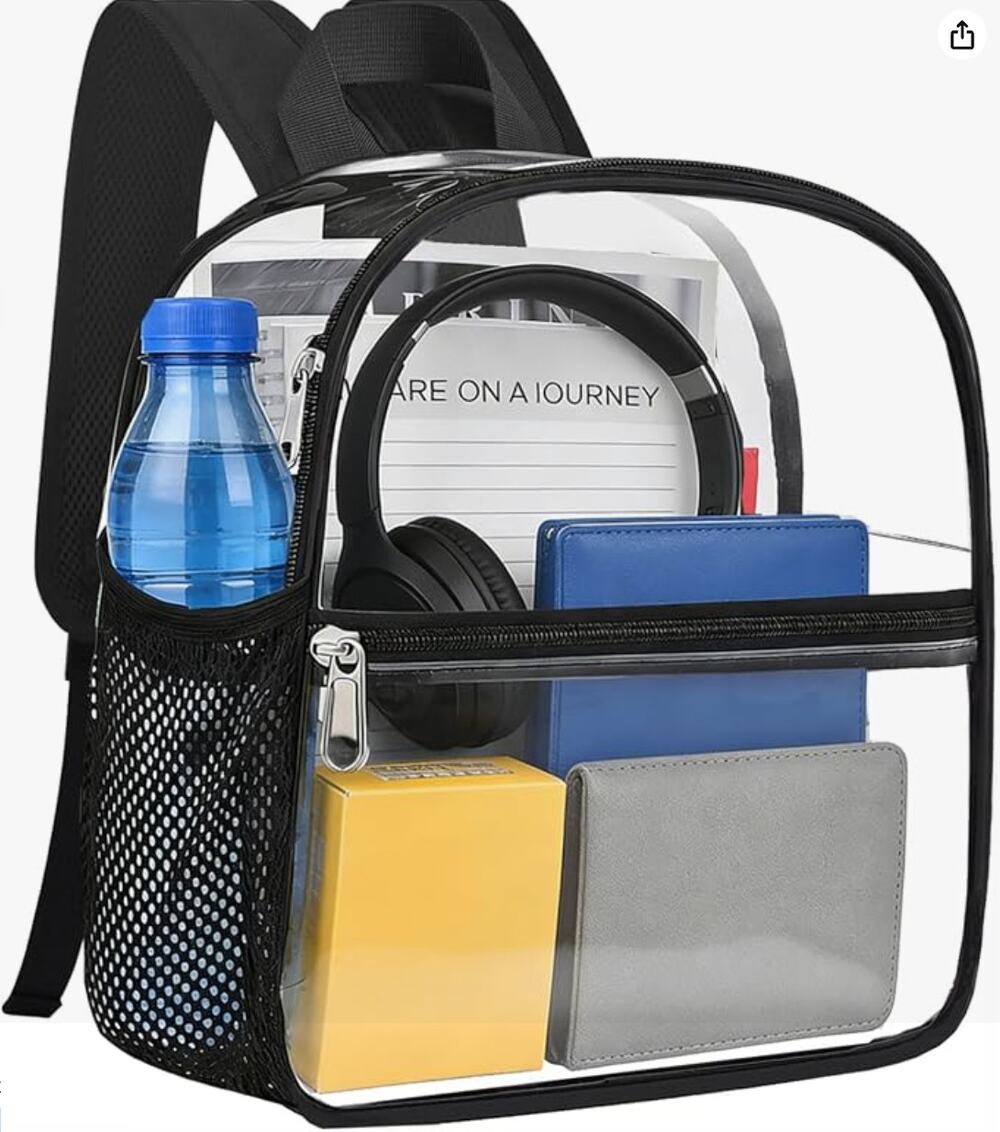 Clear Backpack for Stadium Events, Small Clear Bag, Transparent Backpack- Black